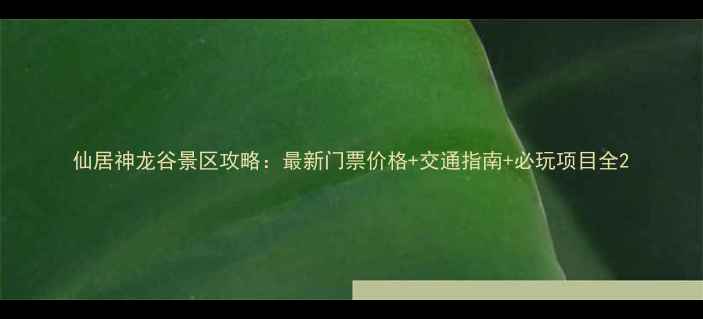 仙居神龙谷景区攻略最新门票价格交通指南必玩项目全